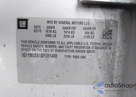 2013 Chevrolet Malibu 1Ls z USA, uszkodzony, nr VIN 1G11B5SA1DF261408